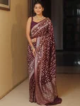 TRENDING LICHI SILK RICH PALLU & JACQUARD WORK SAREE WITH UNSTITCHED BLOUSE WINE