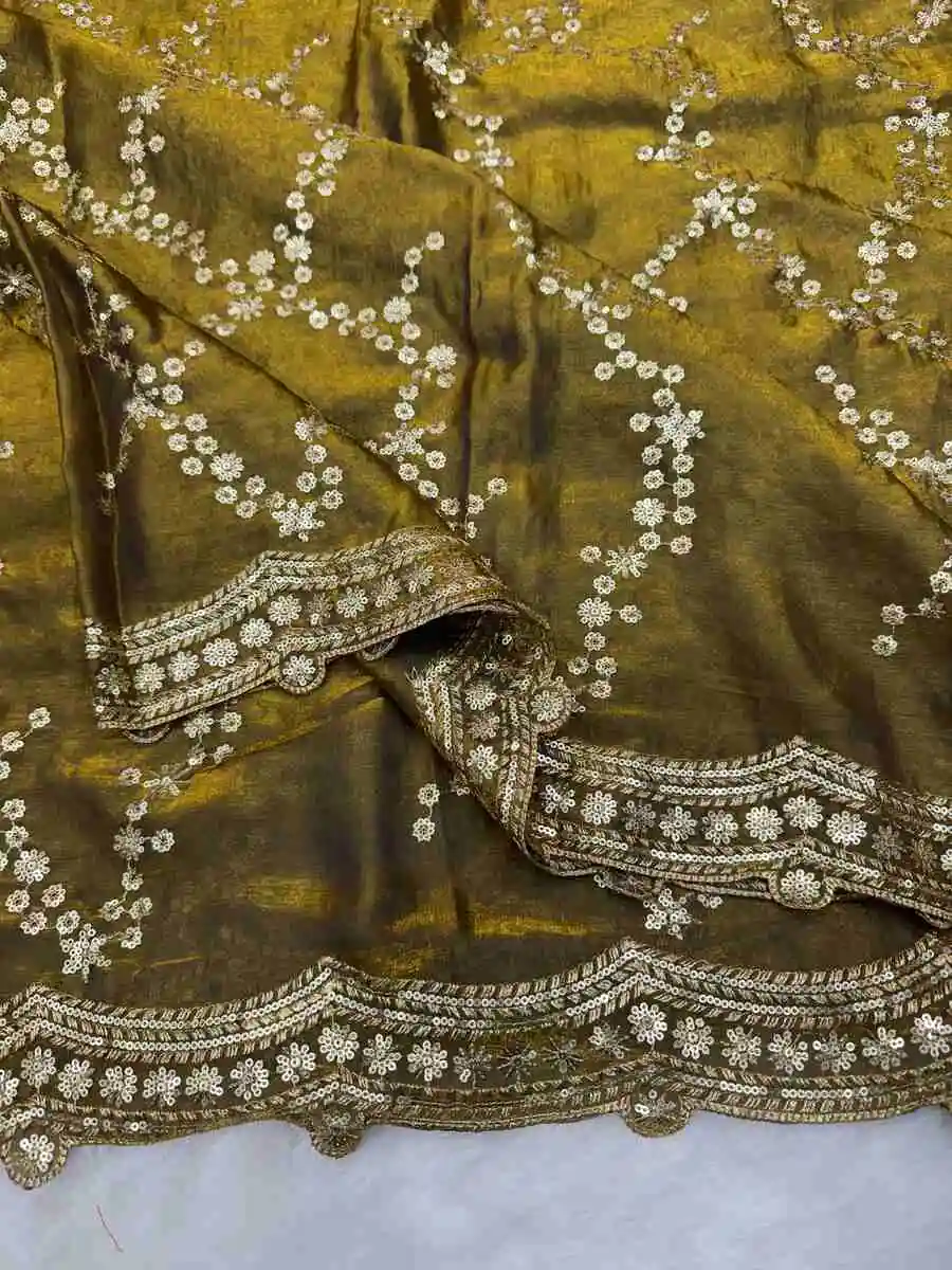 3TRENDING SPACE SILK SEQUENCE EMBROIDERY WORK SAREE WITH UNSTITCHED BLOUSE WEDDING WEAR WHOLESALE PRICE ETHNIC GARMENT (6)