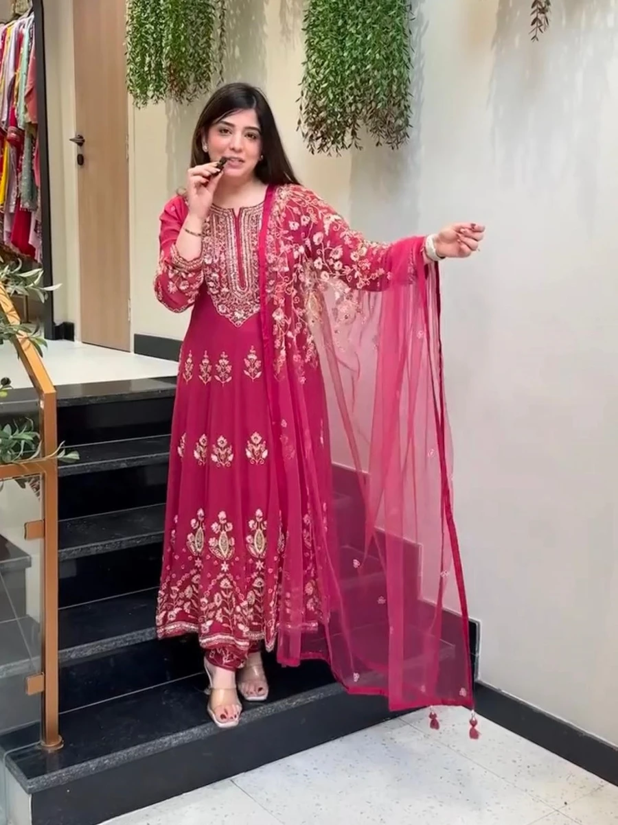 46RICH LOOK GEORGETTE EMBROIDERY WORK ANARAKALI BOTTOM WITH DUPATTA FESTIVE WEAR WHOLESALE PRICE ETHNIC GARMENT (2)