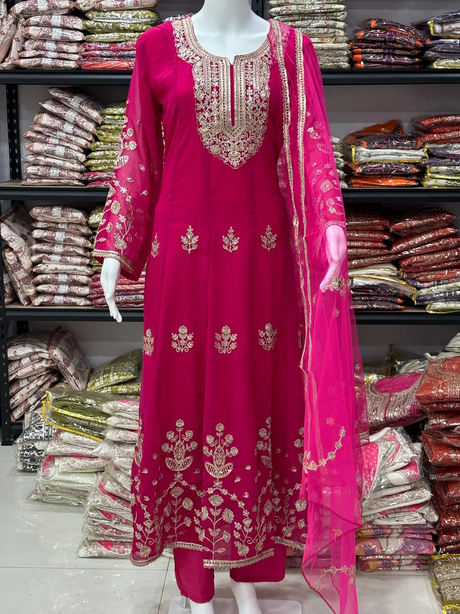 46RICH LOOK GEORGETTE EMBROIDERY WORK ANARAKALI BOTTOM WITH DUPATTA FESTIVE WEAR WHOLESALE PRICE ETHNIC GARMENT (5)