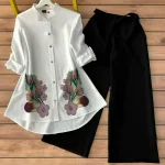 FANCY POLY RAYO PRINT WORK TUNIC TOP WITH PALAZZO BLACK