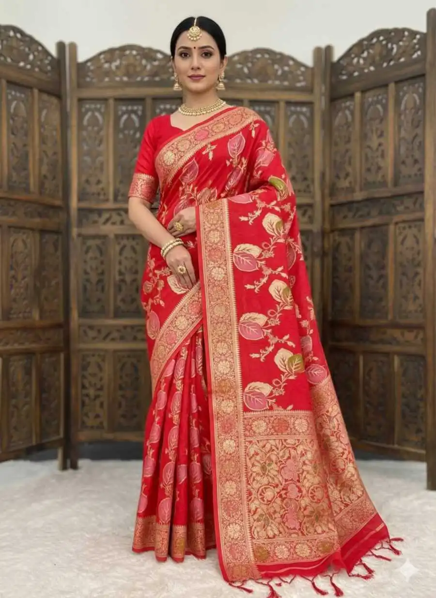 4DESIGNER DOLA SILK ZARI MEENAKARI WOVEN PALLU WITH HEAVY WOVEN BORDER WORK SAREE WITH UNSTITCHED BLOUSE FESTIVE WEAR WHOLESALE PRICE ETHNIC GARMENT (3).webp
