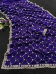 DESIGNER FENDY CHIFFON SILK SEQUENCE EMBROIDERY WORK WITH CUT WORK BORDER WORK SAREE WITH UNSTITCHED BLOUSE PURPLE