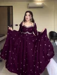 DESIGNER GEORGETTE THREAD WITH SEQUENCE WORK GOWN BOTTOM WITH DUPATTA WINE