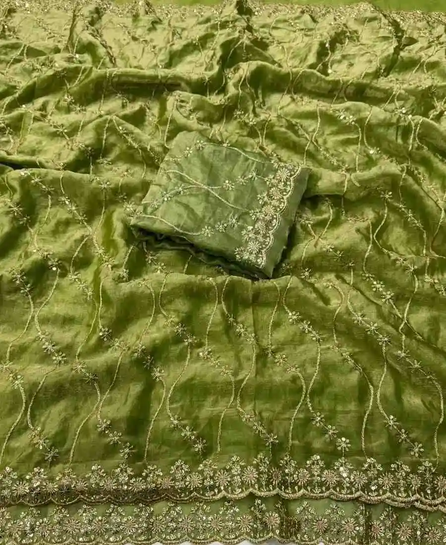 4DESIGNER SPACE SILK SEQUENCE EMBROIDERY WORK WITH CUT BORDER WORK SAREE WITH UNSTITCHED BLOUSE WEDDING WEAR WHOLESALE PRICE ETHNIC GARMENT (6)