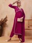 FANCY GEORGETTE EMBROIDERY SEQUENCE WORK TOP BOTTOM WITH DUPATTA PINK