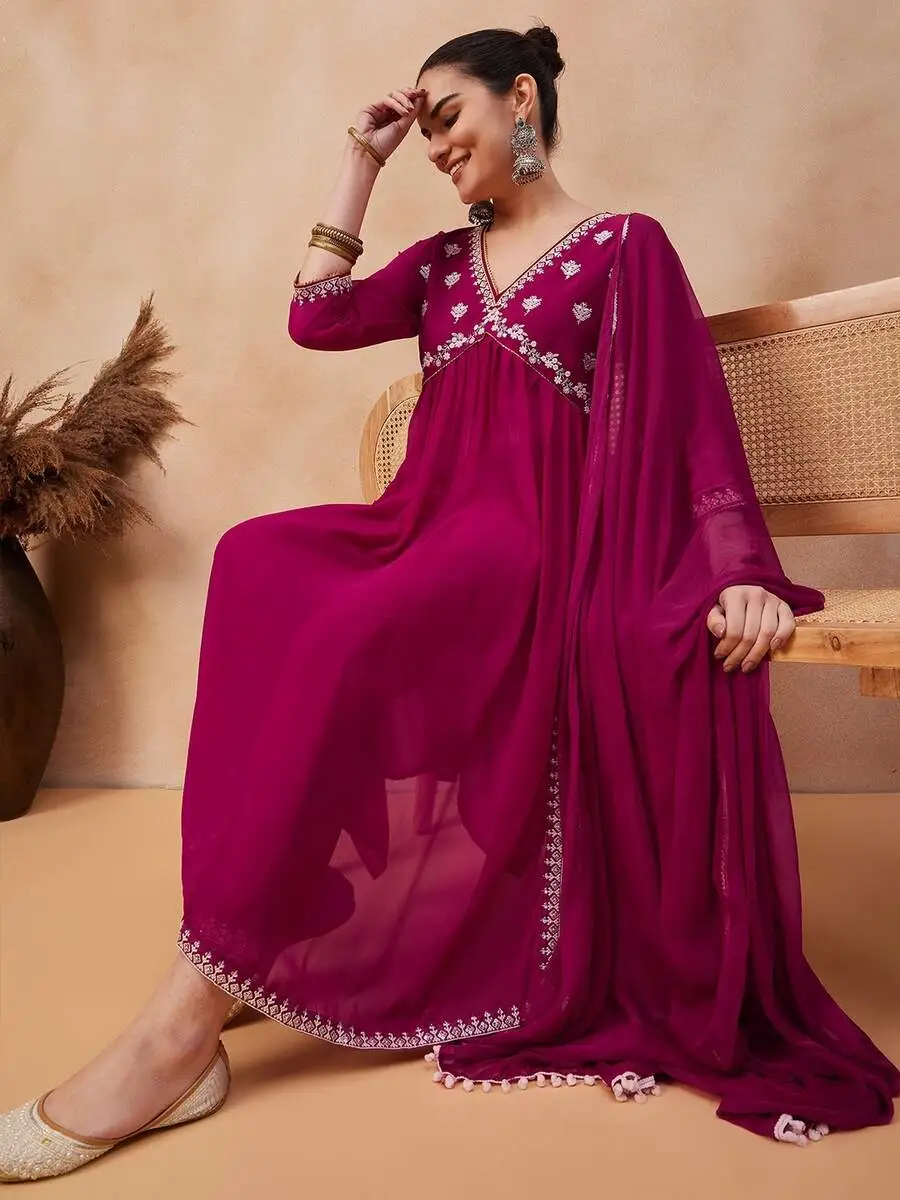 4FANCY GEORGETTE EMBROIDERY SEQUENCE WORK TOP BOTTOM WITH DUPATTA FESTIVE WEAR WHOLESALE PRICE ETHNIC GARMENT (5)