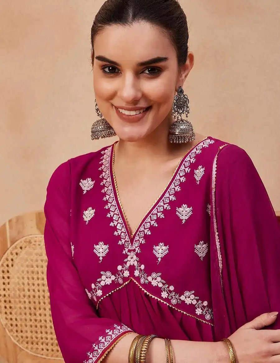 4FANCY GEORGETTE EMBROIDERY SEQUENCE WORK TOP BOTTOM WITH DUPATTA FESTIVE WEAR WHOLESALE PRICE ETHNIC GARMENT (6)