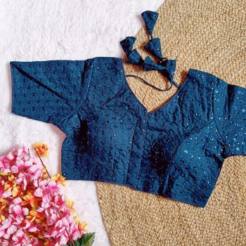 FANCY GEORGETTE SEQUENCE WORK  STITCHED BLOUSE NAVY BLUE