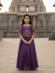 FANCY GEORGETTE SILK EMBROIDERY AND HAND WORK KID'S GOWN PURPLE