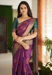 FANCY LICHI SILK RICH PALLU AND JACQUARD BORDER COPPER WORK SAREE WITH UNSTITCHED BLOUSE PURPLE