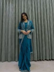 FANCY RANGOLI SILK EMBROIDERY SEQUENCE CODING WORK READY TO WEAR SAREE BLOUSE WITH KOTI TEAL