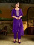 FANCYB SILK BLEND EMBROIDERY WORK TOP BOTTOM WITH DUPATTA PURPLE