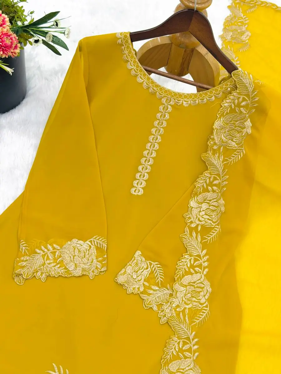 4MODERN GEORGETTE EMBROIDERY WORK TOP PALAZZO WITH DUPATTA FESTIVE WEAR WHOLESALE PRICE ETHNIC GARMENT (1)