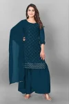 MODERN GEORGETTE EMBROIDERY WORK TOPM PALAZZO WITH DUPATTA TEAL
