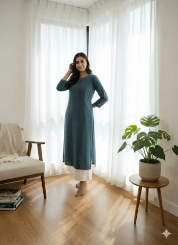 MODERN KATHA COTTON BEAUTIFUL PATTERN WORK KURTI TEAL