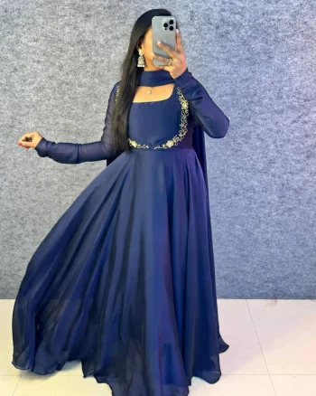 MODERN RANGOLI SILK HANDWORK GOWN KOTI WITH DUPATTA NAVY BLUE