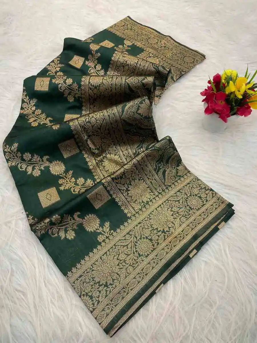 4NEW ARRIVAL BANARASI SILK FLOWERS AND MINA & ZARI WEAVING WORK SAREE WITH UNSTITCHED BLOUSE FESTIVE WEAR WHOLESALE PRICE ETHNIC GARMENT (10)