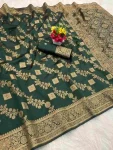 NEW ARRIVAL BANARASI SILK FLOWERS AND MINA & ZARI WEAVING WORK SAREE WITH UNSTITCHED BLOUSE GREEN