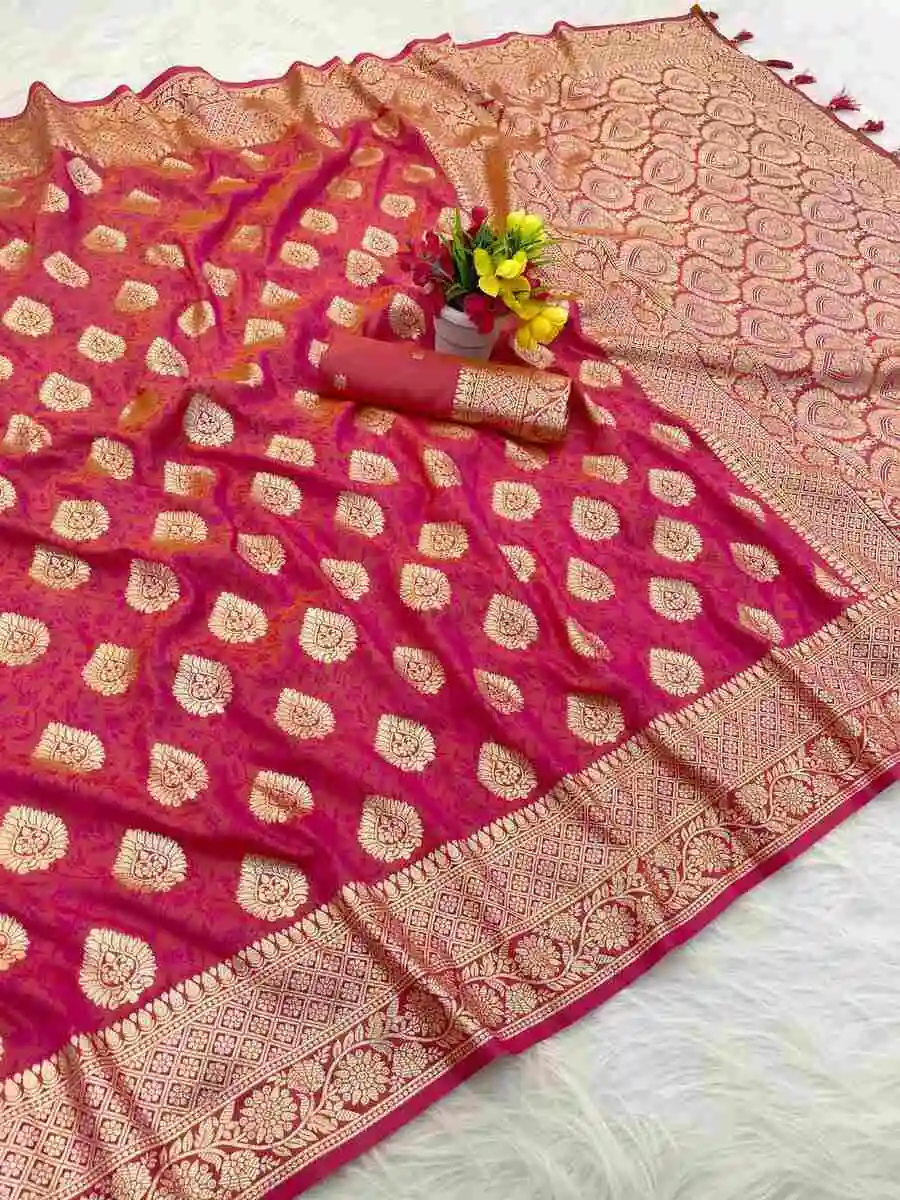 4NEW ARRIVAL BANARASI SILK GOLDEN ZARI BUTTI WEAVING WORK SAREE WITH UNSTITCHED BLOUSE FESTIVE WEAR WHOLESALE PRICE ETHNIC GARMENT (15)