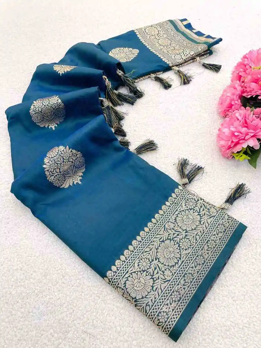 4NEW ARRIVAL BANARASI SILK GOLDEN ZARI BUTTI WEAVING WORK SAREE WITH UNSTITCHED BLOUSE FESTIVE WEAR WHOLESALE PRICE ETHNIC GARMENT (2)