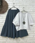 NEW ARRIVAL RAYON PLAIN TOP WITH LAYER SKIRT GREY AND WHITE