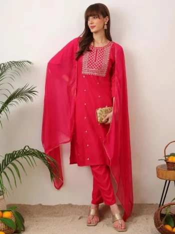 NEW ARRIVAL SLUB COTTON EMBROIDERY WORK TOP BOTTOM WITH DUPATTA RANI