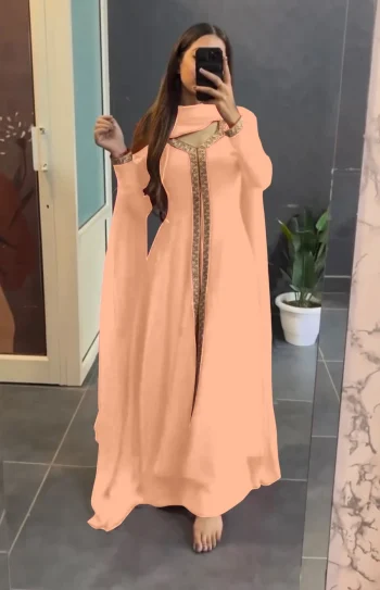 RICH LOOK GEORGETTE SEQUENCE WORK TOP BOTTOM WITH DUPATTA PEACH