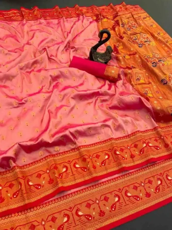 RICH LOOK PAITHANI SILK ZARI WEAVING WORK SAREE WITH UNSTITCHED BLOUSE PEACH