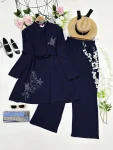 RICH LOOK RAYON DIAMOND WORK WITH FANCY BELT AND KURTI PALAZZO SET NAVY BLUE