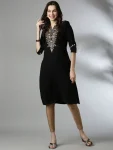 RICH LOOK RAYON EMBROIDERY WORK ONLY KURTI BLACK