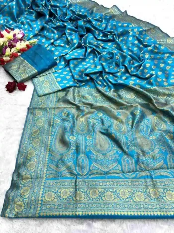 TRENDING LICHI SILK RICH PALLU & JACQUARD WORK SAREE WITH UNSTITCHED BLOUSE RAMA