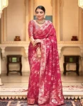ATTRACTIVE LICHI SILK JACQUARD WORK SAREE WITH UNSTITCHED BLOUSE RANI