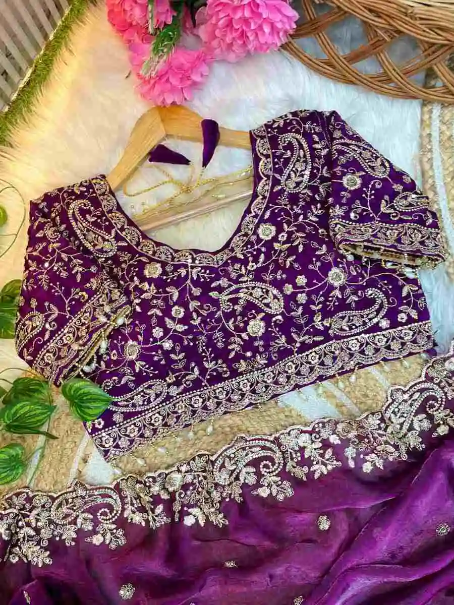 5DESIGNER FENDY SATIN EMBROIDERY SEQUENCE WORK HEAVY BORDER WITH BUTTI WORK SAREE WITH STITCHED BLOUSE WEDDING WEAR WHOLESALE PRICE ETHNIC GARMENT (5)