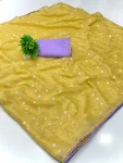 FANCY MOSS BUTTI SILK ZARI BUTTI WITH CONTRAST PALLU EMBROIDERY THREAD PITTA WORK SAREE WITH UNSTITCHED BLOUSE YELLOW