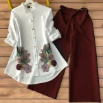 FANCY POLY RAYO PRINT WORK TUNIC TOP WITH PALAZZO MAROON