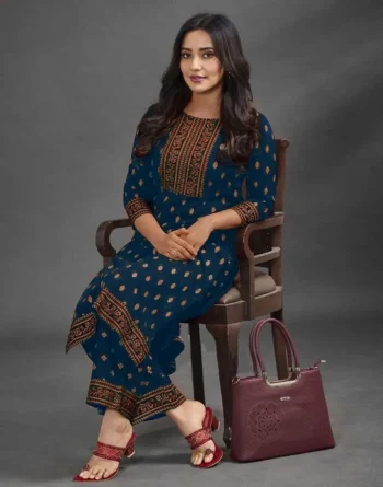 FANCY RAYON FOLI WORK TOP PALAZZO SET TEAL