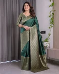 MODERN BANARASI SILK ZARI WOVEN WORK SAREE WITH UNSTITCHED BLOUSE GREEN