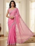 MODERN GEORGETTE HOTFIX WORK SAREE WITH UNSTITCHED BLOUSE BABY PINK