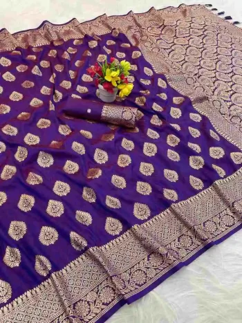 NEW ARRIVAL BANARASI SILK GOLDEN ZARI BUTTI WEAVING WORK SAREE WITH UNSTITCHED BLOUSE PURPLE
