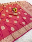 NEW ARRIVAL BANARASI SILK GOLDEN ZARI BUTTI WEAVING WORK SAREE WITH UNSTITCHED BLOUSE PEACH