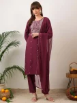 NEW ARRIVAL SLUB COTTON EMBROIDERY WORK TOP BOTTOM WITH DUPATTA LAVENDER