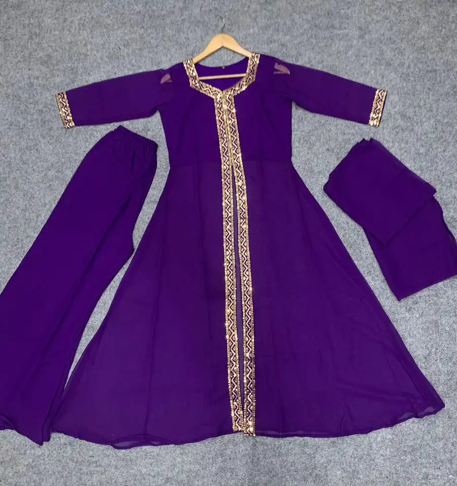 5RICH LOOK GEORGETTE SEQUENCE WORK TOP BOTTOM WITH DUPATTA FESTIVE WEAR WHOLESALE PRICE ETHNIC GARMENT (18)