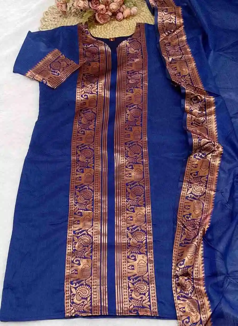 5RICH LOOK KANCHI COTTON JACQUARD WEAVING WORK TOP WITH DUPATTA SET OFFICE WEAR WHOLESALE PRICE ETHNIC GARMENT (10)