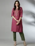 RICH LOOK RAYON EMBROIDERY WORK ONLY KURTI PINK