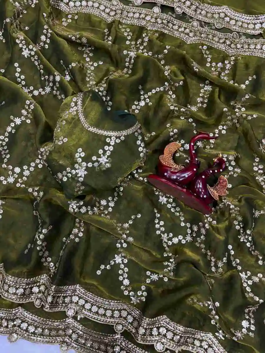 5TRENDING SPACE SILK SEQUENCE EMBROIDERY WORK SAREE WITH UNSTITCHED BLOUSE WEDDING WEAR WHOLESALE PRICE ETHNIC GARMENT (14)