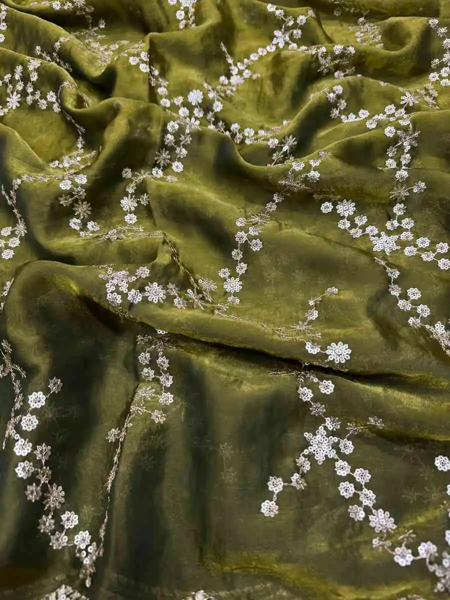 5TRENDING SPACE SILK SEQUENCE EMBROIDERY WORK SAREE WITH UNSTITCHED BLOUSE WEDDING WEAR WHOLESALE PRICE ETHNIC GARMENT (15)