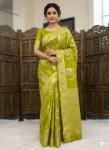 DESIGNER DOLA SILK ZARI MEENAKARI WOVEN PALLU WITH HEAVY WOVEN BORDER WORK SAREE WITH UNSTITCHED BLOUSE GREEN
