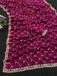 DESIGNER FENDY CHIFFON SILK SEQUENCE EMBROIDERY WORK WITH CUT WORK BORDER WORK SAREE WITH UNSTITCHED BLOUSE WINE