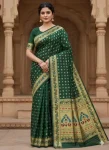 FANCY PAITHANI SILK ZARI WEAVING WORK SAREE WITH UNSTITCHED BLOUSE GREEN